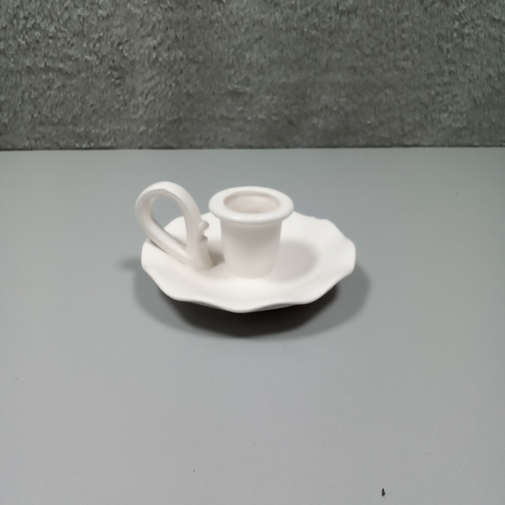 Vintage White Ceramic Chamberstick Candle Holder Scalloped Rim Made in Japan
